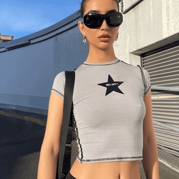 Omighty Star Girl Baby Tee in Slate - S - Picture 2 of 4